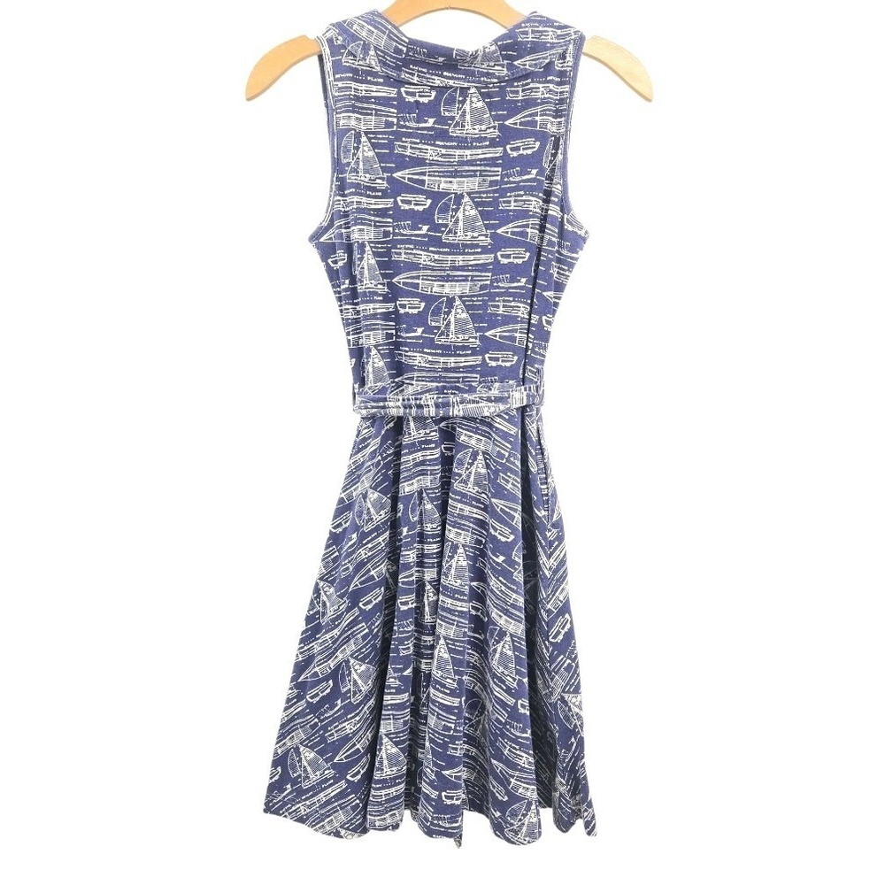 Effie's Heart Dress Woman's Medium Fit Flare Blue Sail Boat Belted Pockets - Picture 7 of 11